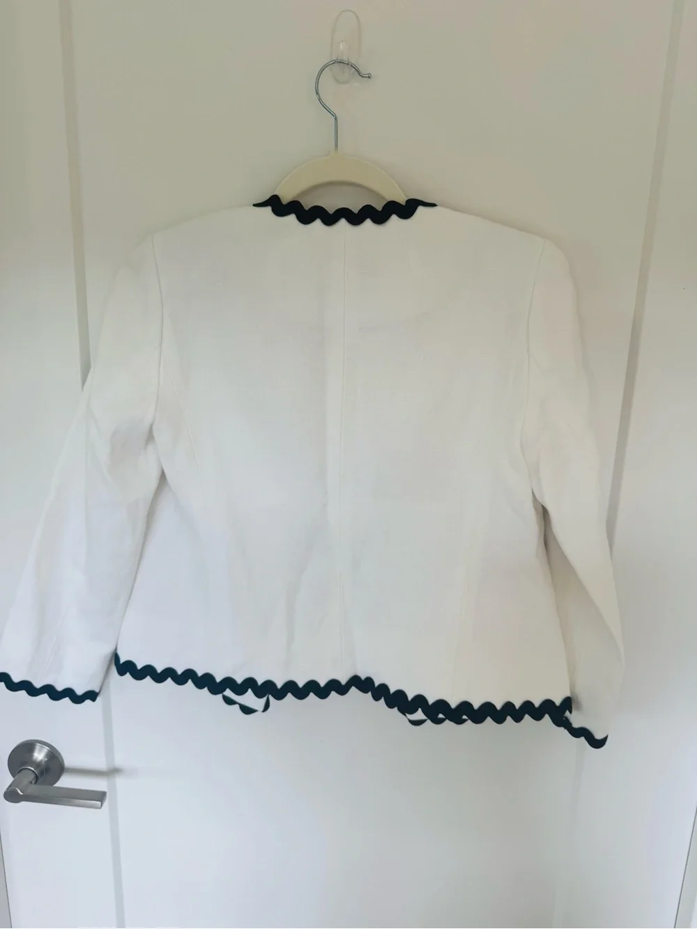 J. Crew White Lady Jacket with Navy Rickrack Trim 00 NWOT